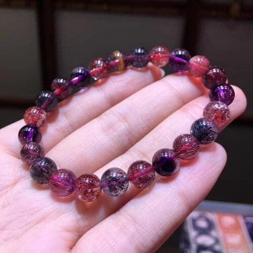 8mm Natural Lepidocrocite Rutilated Super Seven Melody Bracelet For Women Men Round Beads Crystal Gemstone Stretch Strands AAAAA