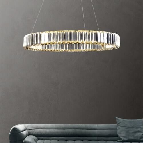 Nordic Metal Crystal Ring Chandelier Bar Villa Hotel Living Room Bedroom Decor Art Pendant Lamp Lighting Fixture PA0764