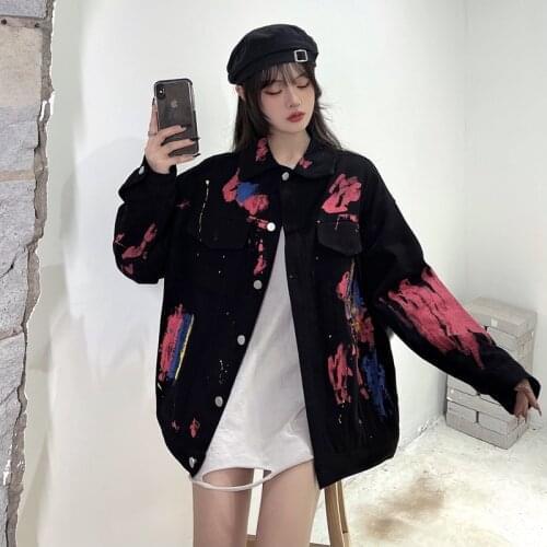 Autumn Korean retro hip-hop stitching denim jacket women