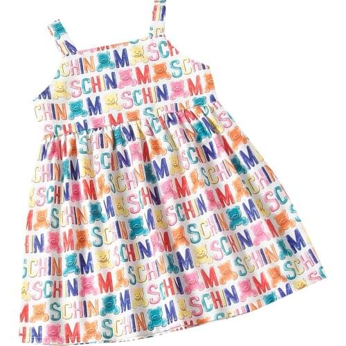 Little Girl’s Sweet Suspender Dress Summer Fashion Bear Letter Print Children A-line Princess Dress New Style 2021