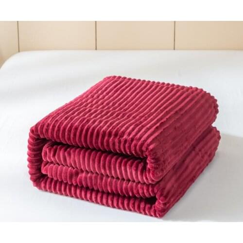 Bonenjoy Plaid for Sofa Red Color Coral Fleece Striped Blanket for Winter Warm Soft Fluffy Bedspread Queen Size Thow Blanket