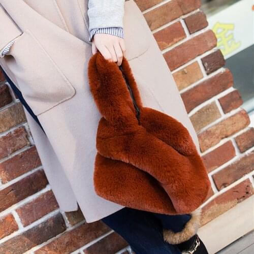 Casual Totes Faux Fur Ladies Bag Fashion Winter Women Plush Handbag Warm Clutch Candy Color Bag Female Travel Shopping Purse New