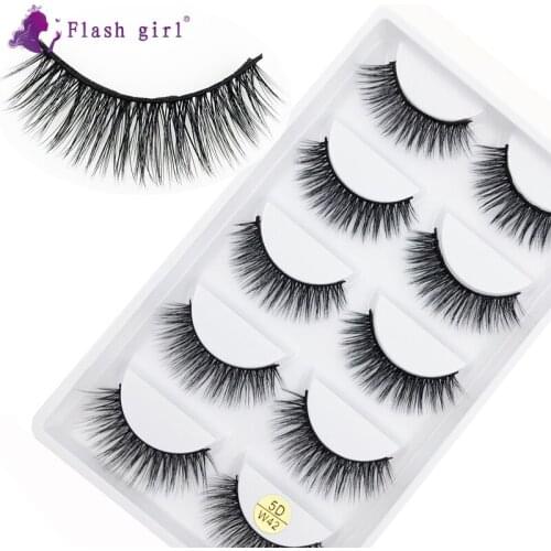 Professional 5D Mink Eyelashes Vendor Natural Thick Soft Fake Eye Lashes Handmade False Eyelashes Daily Makeup Tools 5D-W42