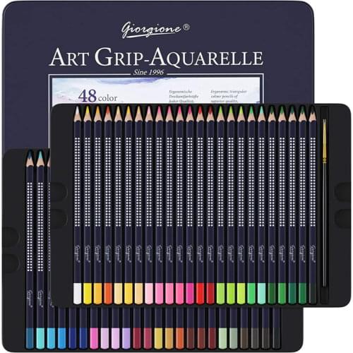Professional Watercolor Pencil Set 12/36/48 Coloured Pencils Water Soluble Sketching Pencils with Brush Art Supplies for Artists