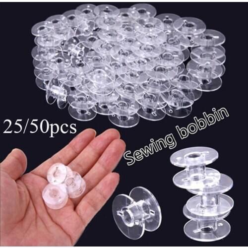 25/50pcs Transparent Color Empty Bobbins Plastic Spools for Sewing Machine Sewing Threads Empty Bobbins Home Sewing Accessories