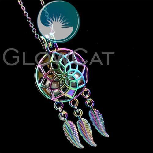 R-C708 Colorful Dream Catcher Beads Cage Pendant Perfume Diffuser Aromatherapy Pearl Cage Locket Necklace Women Gift