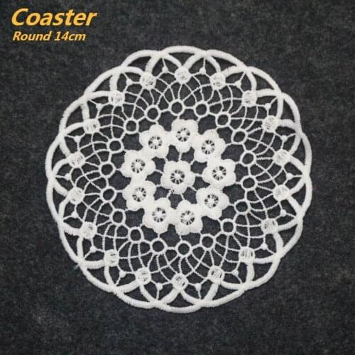 Markdown Sale White Embroidered Hollow Round Coaster Table Mat Holiday Party Bar Counter Tea Set Wine Glass Non-slip Decoration