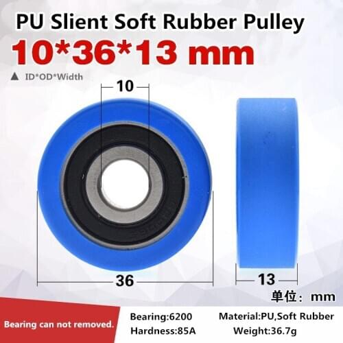 2pcs 6200RS Rubber-coated Bearing Pulley Rolling Pulley Soft Rubber PU Conveyor Belt Rolling Wheel 10*36*13mm
