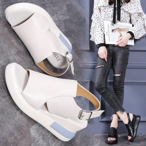 Thick-soled wedge sandals women new summer high-heeled fish mouth womens shoes increased shoes platform shoes X855