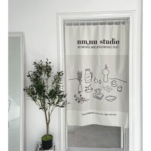 Nordic INS Door Curtains Study Room Partition One Piece Noren for Living Room Kitchen Half-Curtain No Hole Decorative Noren