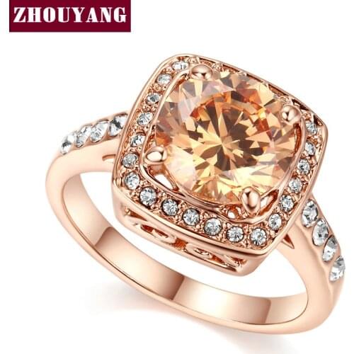 Top Quality ZYR057 Yellow Crystal Rose Gold Color Ring Jewelry Crystals From Austria Full Sizes