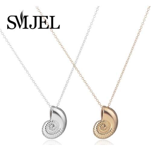 SMJEL 2017 Vintage Seashell Ariel Voice Shell Pendants Necklaces Spiral Swirl Sea Snail Collier Necklace for Women N036
