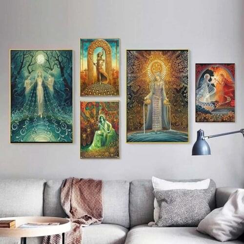 Snake Charmer Art Card Pagan Mythology Psychedelic Bohemian Gypsy Goddess Wall Art Print And Posters Canvas Painting Room Decor