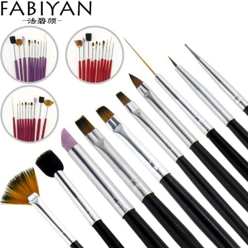 10pcs/set Nail Art Brush Painting Dotting Pen Quartz Cuticle Remover Liner Fan Flat Oblique Builder Gradient Tools UV Gel Design