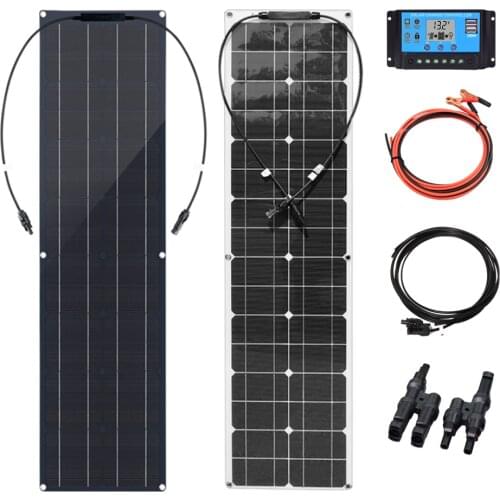 100W Solar Panel Kit Complete Monocrystalline Cell PET Flexible Solar Panels For Camping RV Boat Car 12V/24V Battery Charger