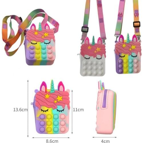 13 Styles Push Children Pop It Rainbow Unicorn Shoulder Bag Fidget Toys Popit Push Bubble Coin Purse Relieve Fidget Toys Gifts