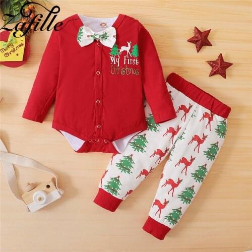 ZAFILLE My First Christmas Baby Boy Clothes Set 3pc Romper+Coat+Pants Baby Christmas Outfits New Year Costume For Baby Clothes