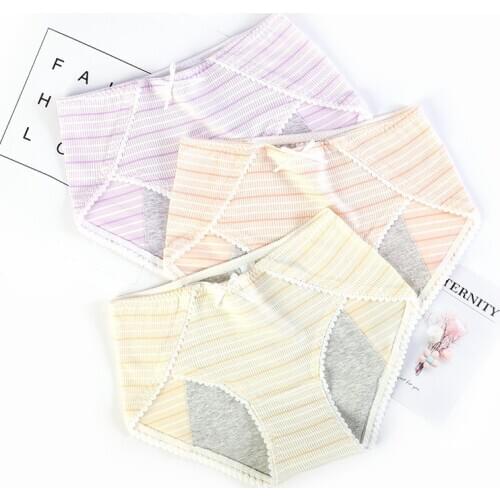 3pcs Comfort Breathable Womens Cotton Penties Physiological Briefs Water Absorbing Aunt Blood Impermeable Physiological Sanitar