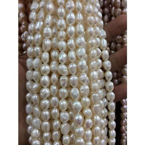 8-9MM White irregular freshwater pearl loose beads 14 "