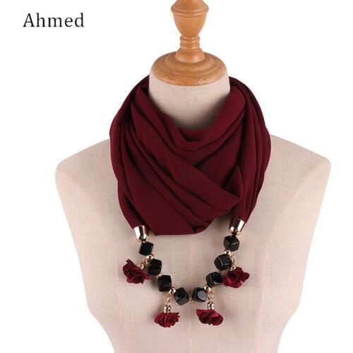 Ahmed New Geometric Beads Collar Necklaces Trendy Flowers Pendant Statement Scarf Necklace for Women Bohemian Jewelry