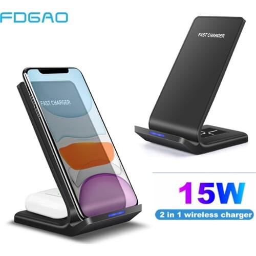 15W Fast Charging Station Qi Wireless Charger Stand For iPhone 12 11 X XS Max XR 8 Airpods Pro Samsung S21 S20 Galaxy Buds Pro