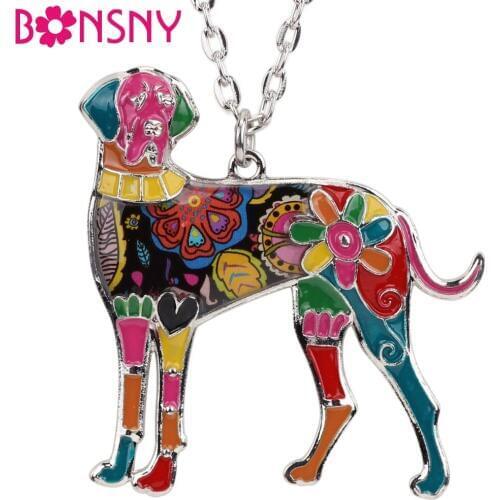 Bonsny Statement Alloy Enamel Great Dane Dog Necklace Pendant Chain Choker Elegant Animal Jewelry For Women Girls Gift Wholesale