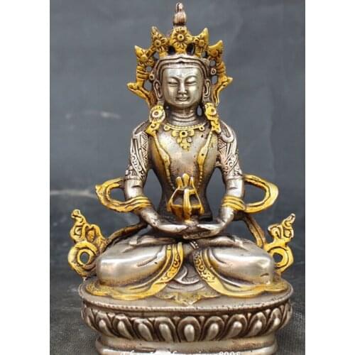 Decoration bronze factory outlets Tibet Silve Tibetan Buddhism Silver Gild Seat Amitayus longevity God Goddess Buddha Statue