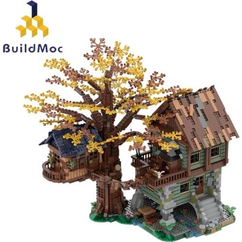 BuildMoc House Brown Assembled Building Tree House Country Holiday Children DIY Building Block Toys New Year Birthday Gift