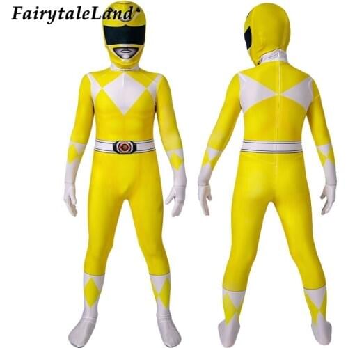 Children Yellow Ranger Cosplay Jumpsuit Boys Halloween Carnival Trini kwan Superhero Costume 3D Printed Zentai Fancy Helmet