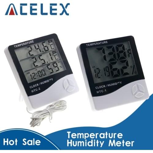 LCD Digital Temperature Humidity Meter HTC-1 HTC-2 Home Indoor Outdoor hygrometer thermometer Weather Station with Clock