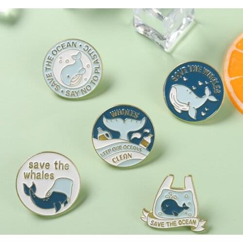 Cartoon Whale Enamel Pins Ocean Blue Brooches Cute Backpack Clothes Lapel Pin Badge Metal Jewery Gift for Kids Friends Wholesale