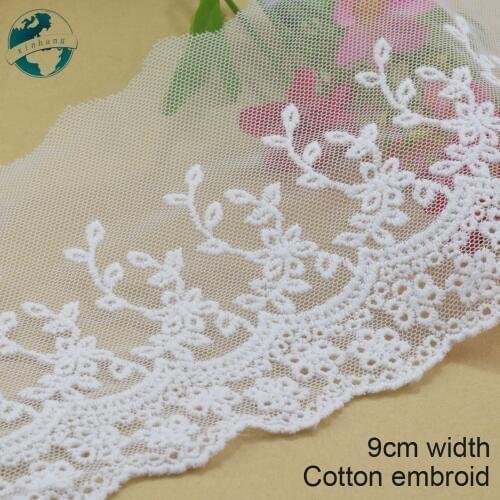 3yards 9cm white lace cotton embroidery lace french lace ribbon fabric guipure diy trims warp knitting sewing Accessories#3093