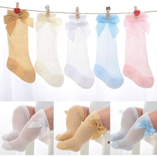 Summer Newborn baby girls socks New Kids Socks Toddlers Girls Big Bow Knee High Long Soft Cotton Lace Children Socks