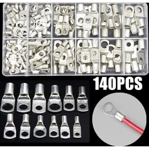 140PCS SC6-SC35 Car Auto Copper Ring Terminal Wire Crimp Connector Bare Cable Battery Terminals Soldered Connectors Kit