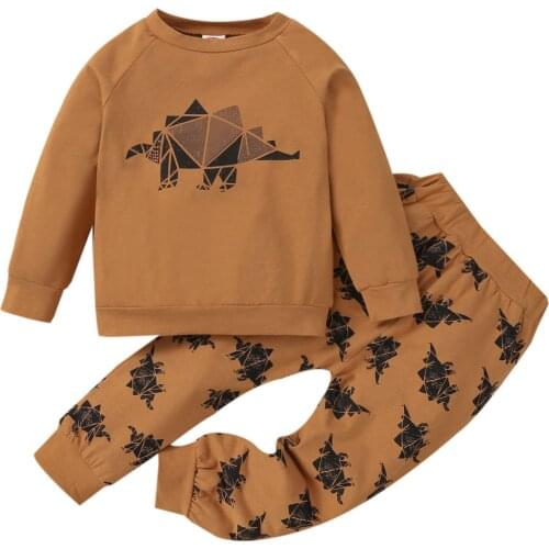 2021 0-4Y Fall Kids Baby Boy Clothes Set Triangle Dinosaur Print Long Sleeve Top Sweatshirt+Harem Pants Casual Toddler 2pcs Set