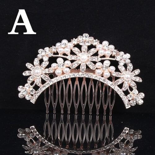 Fashion Wedding Crystal Barrette Pearl Hair Combs Ornament Rose Gold Silvery Bridal Hairpins Accessories Jewelry For Bride