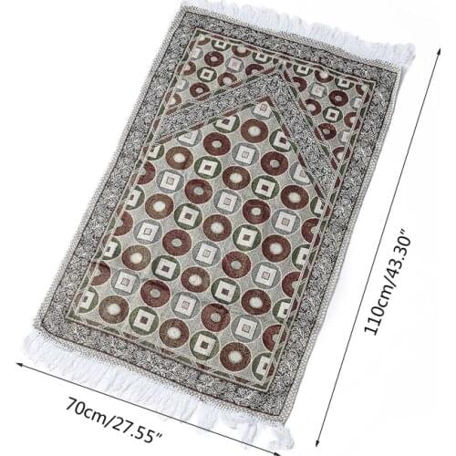 Muslim Cotton Prayer Mat Ethnic Circle Square Patterns Carpet Blanket with Fringe Tassel Lightweight Portable Islamic Rug