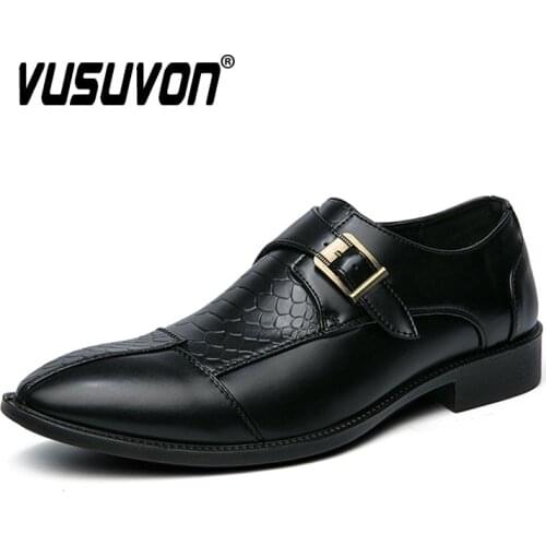 VUSUVON Luxury Brand Natural Leather Formal Men Monk Shoes Classic Dress Loafers Single Strap Black Causal Footwear 38- 47