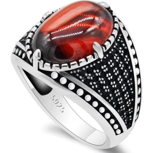 New style red garnet mens ring 925 silver popular ring