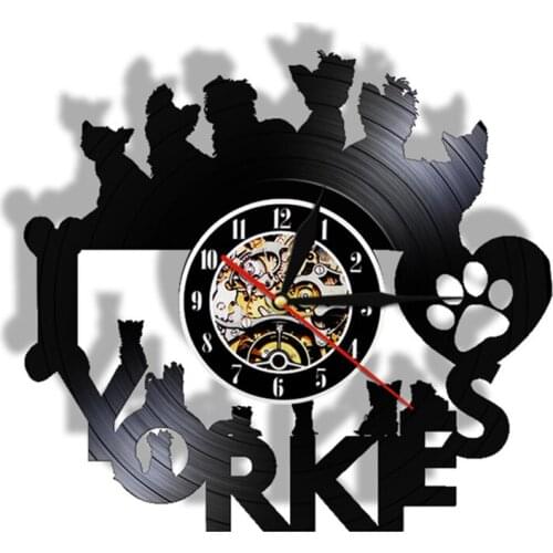 I Love Yorkies Dog Breed Vinyl Record Wall Clock Puppy Lovers Home Decor Yorkie Terrier Retro LP Clocks Black Wall Art Watch