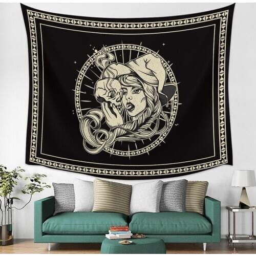 Halloween Witch Skull Wall Tapestry Cover Beach Towel Picnic Yoga Mat Home Decoration