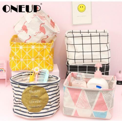 ONEUP Storage Basket DIY Desktop Organize Folding Linen Toy Storage Box Sundries Underwear Cosmetic Organizer Laundry Basket