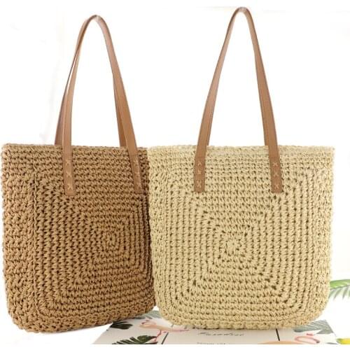 New ins large capacity straw woven bag shoulder bag paper rope leisure female bag woven beach bag