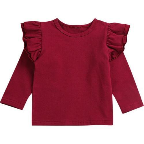 Kid Baby Girl Solid Tee Long Sleeve Flying Sleeve Top Cute Daily Bebe Child Clothes