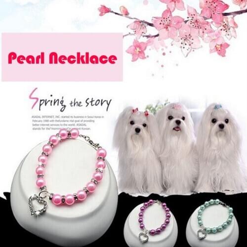 Pet Cat Pearl Necklaces Dogs collar Love Diamond & Ldads Jewelry Colar Pet Accessories Dog Necklace Cute Beauty Decoration
