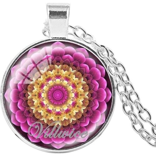 VILLWICE fashion abstract mandala necklace om symbol buddhism zen pendant glass dome sacred geometry henna yoga jewelry gifts