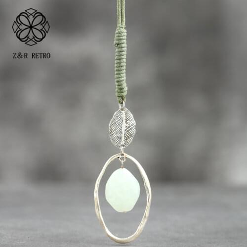 Natural Stone Pendant Necklace Vintage Handmade Suspension For Women Long Sweater Accessories Fashion Jewelry Gift for Friends