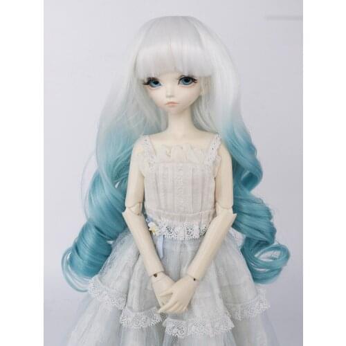 Aidolla DIY 1/3 1/4 BJD Doll Wig Long Bangs Curly Wig Doll Accessories White Blue Big Roll High Temperature Fiber Wavy Wig