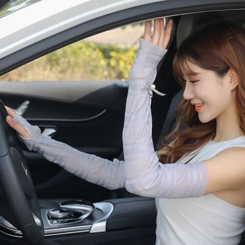 Womens Rhinestone Pearl Sunscreen Cuff Gloves Ice Sleeve Female Sleeve Summer Thin Section Long Tide Silk Cycling Ice Arm Guard