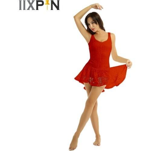 Latin Dance Dress Women Scoop Neck Sleeveless Ruffled High Low Samba Dance Dress Ballroom Dancewear Latin Dance Practice Wear